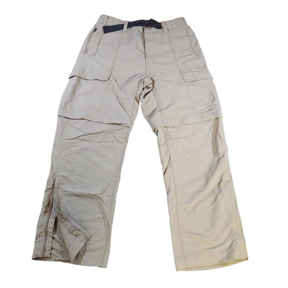 The North Face Mens M Convertible Hiking Pants Shorts Khaki Zip Off Nylon Belted